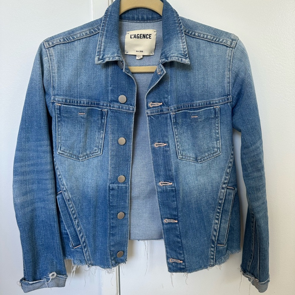 L’Agence Janelle Slim Raw-Edge Denim Jacket